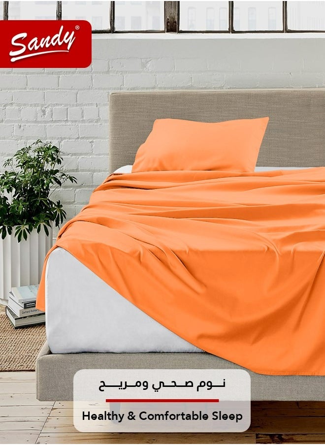 Sandy Sandy Premium Hotel Quality Flat Sheet and Pillow Case, Bed Sheet 2 Pieces Set, Soft & Breathable and Cooling, Extra Twin Size 243 x 167 cm, Orange  - Image 2