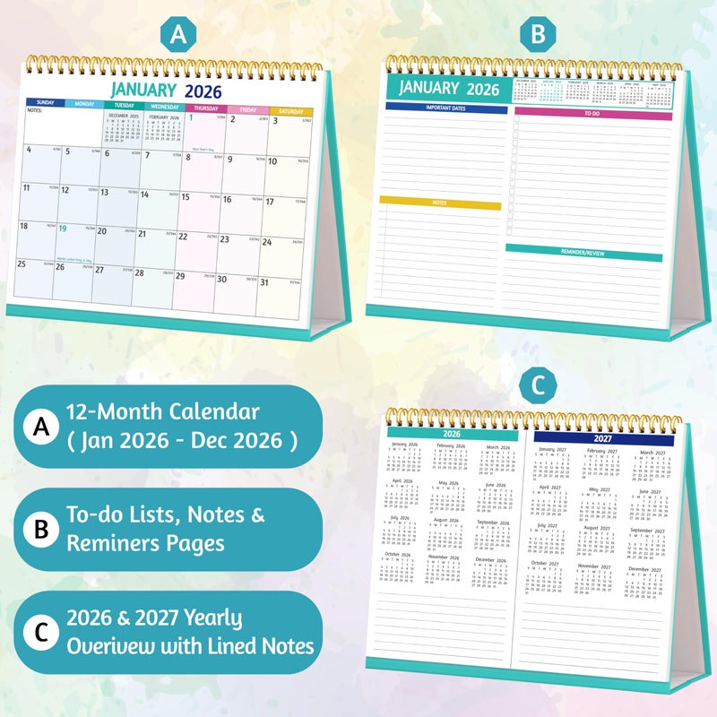 BowCuk Desk Calendar 2026 - Standing Flip Desktop Calendar 2026, 12 Months Jan 2026 - Dec 2026, 11" x 8.5", Large with Notes, To-Do, Yearly Overview, Thick Paper, Great for Easy Planning - Multicolor - Image 5
