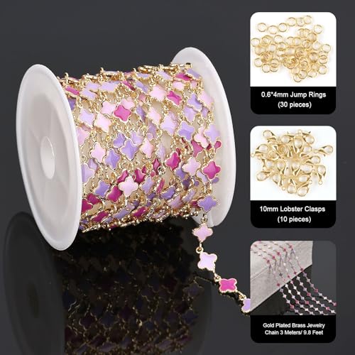 YOUBEIYEE 9.8 Feet Four Leaf Clover Chain for Jewelry Making Purple Enamel Leaf Chains Bulk on Spool Jewelry Supplies Findings - Image 2