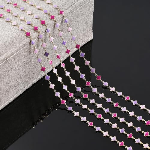 YOUBEIYEE 9.8 Feet Four Leaf Clover Chain for Jewelry Making Purple Enamel Leaf Chains Bulk on Spool Jewelry Supplies Findings - Image 4