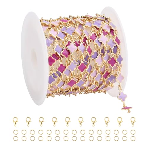 YOUBEIYEE 9.8 Feet Four Leaf Clover Chain for Jewelry Making Purple Enamel Leaf Chains Bulk on Spool Jewelry Supplies Findings - Image 1