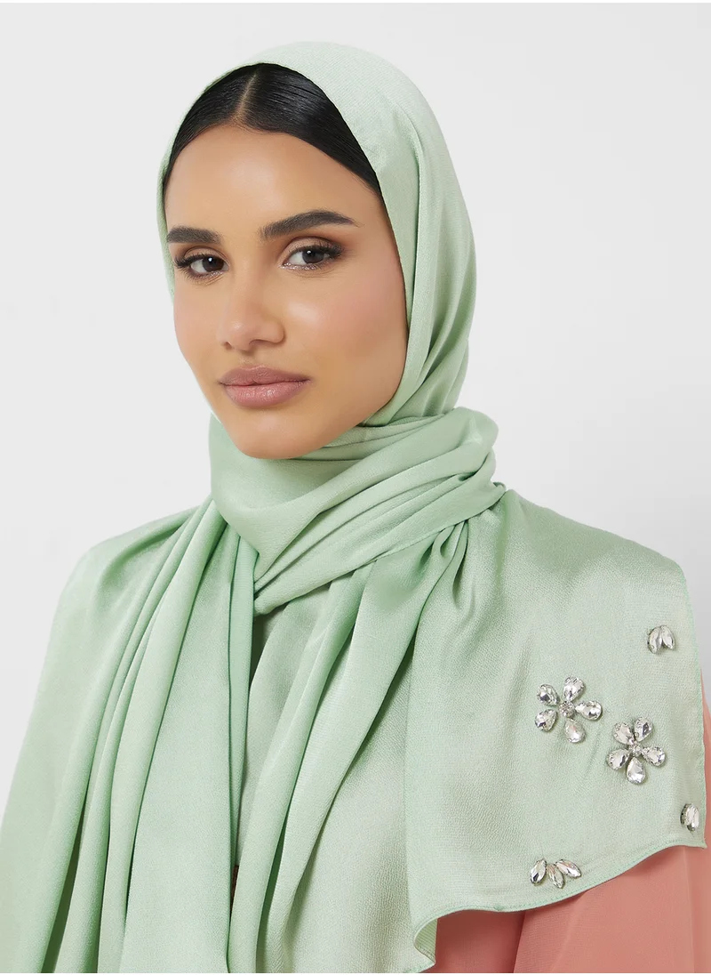 خزانة Embellished Silky Long Hijab Scarf