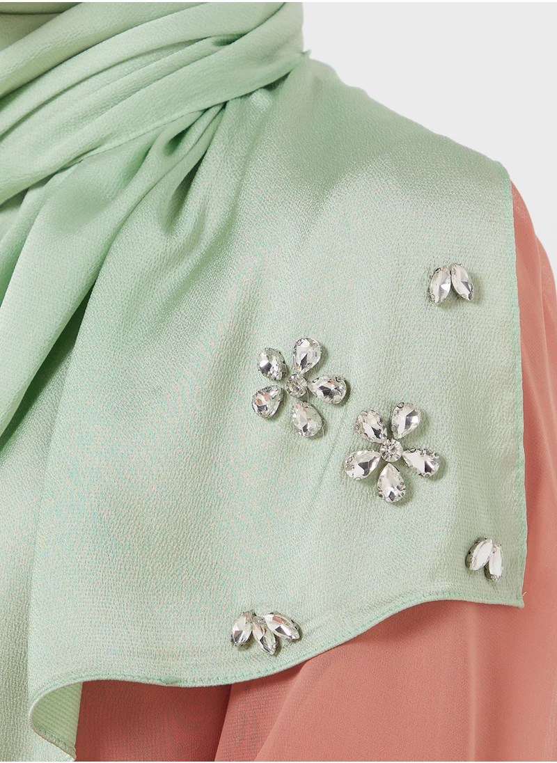 خزانة Embellished Silky Long Hijab Scarf