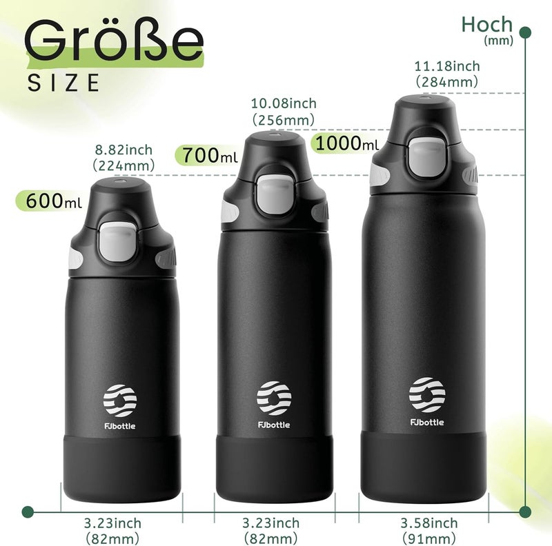 Fjbottle Thermal Water Bottle with Straw, Magnetic Handle Phone Holder + Double Drinking System Sports Bottle 1L/700/600 ml – 1 Click Opening/BPA/Leak Free for Gym, Yoga - Image 5