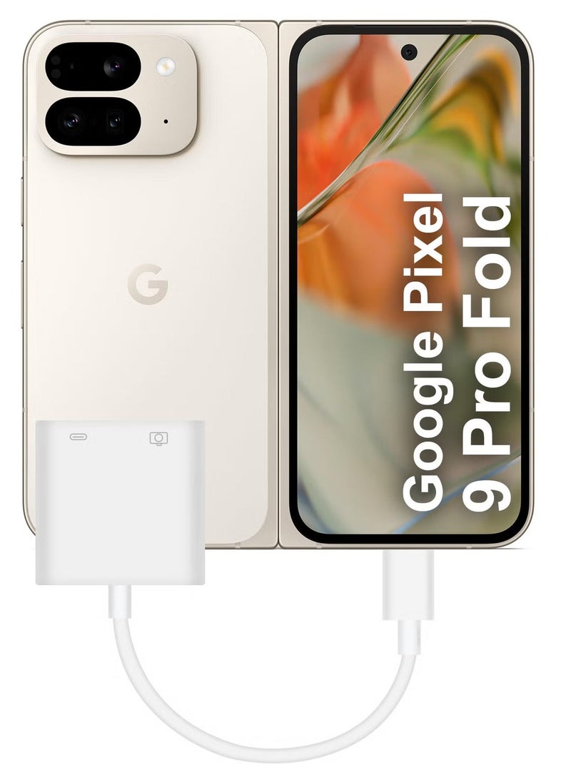 USB-C Camera Adapter for Google Pixel 9 Pro Fold – Plug and Play 3.0 OTG Adapter with Charging Port, Supports Card Reader, USB Flash Drive, Keyboard, and Mouse – White