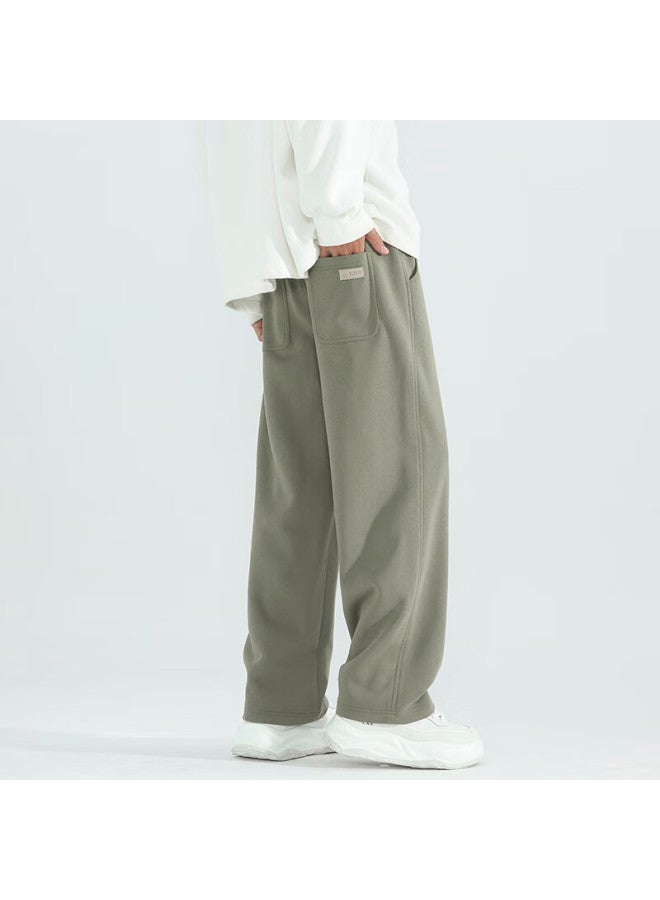 Izexx Men's American Casual Straight-leg Pants Spring Loose Draped Relaxed Wide-leg Sweatpants Zis09 Green L - Image 2
