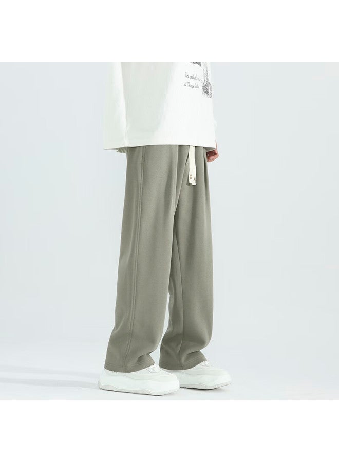 Izexx Men's American Casual Straight-leg Pants Spring Loose Draped Relaxed Wide-leg Sweatpants Zis09 Green L - Image 1
