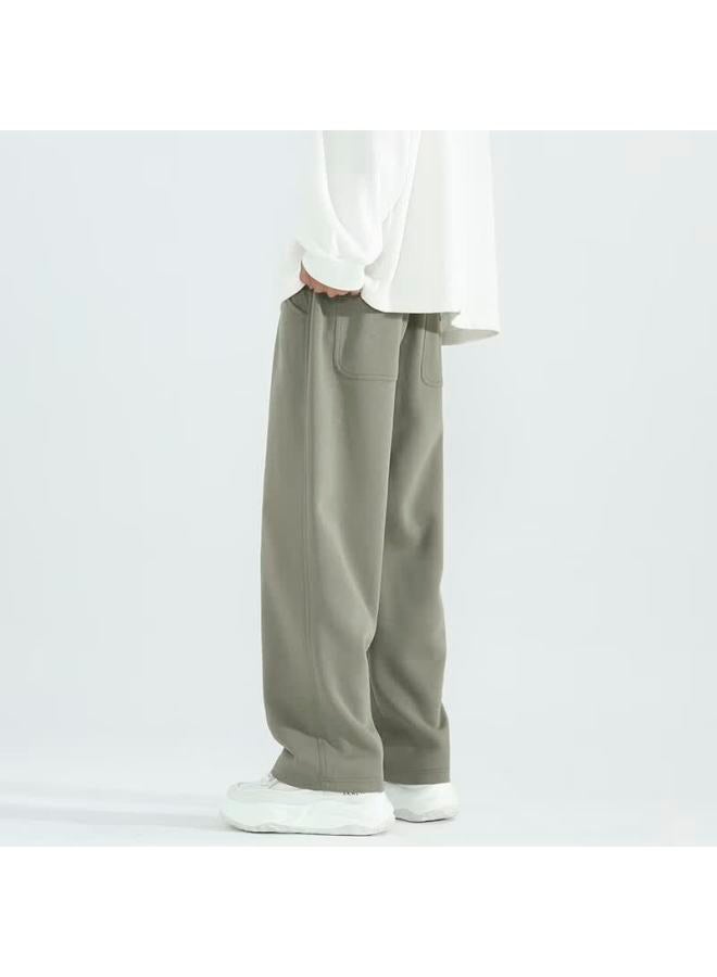 Izexx Men's American Casual Straight-leg Pants Spring Loose Draped Relaxed Wide-leg Sweatpants Zis09 Green L - Image 4