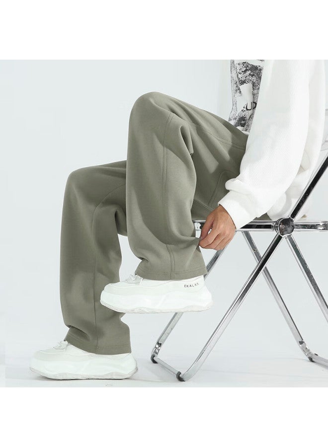 Izexx Men's American Casual Straight-leg Pants Spring Loose Draped Relaxed Wide-leg Sweatpants Zis09 Green L - Image 5
