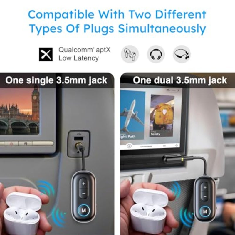 Bluetooth 5.4 Transmitter Receiver for Airplane, Wireless Audio Adapter 3.5mm Bluetooth Adapter Supports AirPods or Headphone, Wireless Audio Transmitter for Planes, Airline, Travel, Home - Image 4