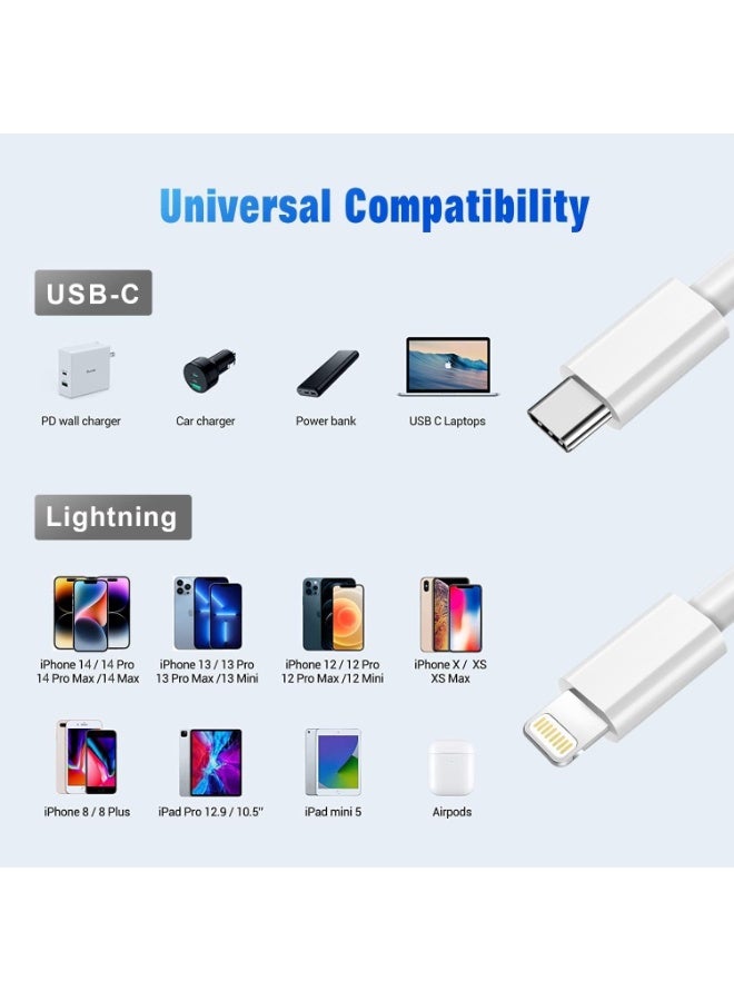 كابل شحن سريع USB-C إلى Lightning بطول متر واحد، معتمد من Apple (MFi)، يدعم الشحن السريع بتقنية PD ومزامنة البيانات، متوافق مع سلسلة iPhone 14 (بما في ذلك Pro Max) و13 و12 و11 وأجهزة iPad وAirPods؛ كابل متين باللون الأبيض ومقاوم للتشابك. - Image 4