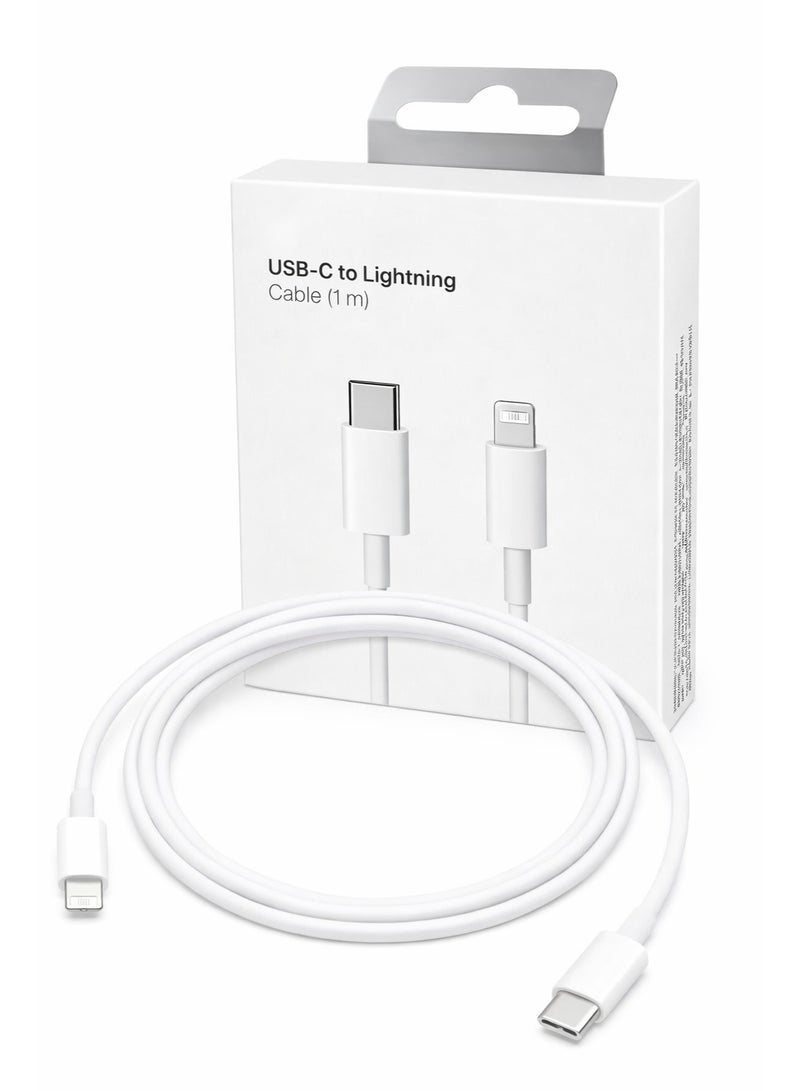 كابل شحن سريع USB-C إلى Lightning بطول متر واحد، معتمد من Apple (MFi)، يدعم الشحن السريع بتقنية PD ومزامنة البيانات، متوافق مع سلسلة iPhone 14 (بما في ذلك Pro Max) و13 و12 و11 وأجهزة iPad وAirPods؛ كابل متين باللون الأبيض ومقاوم للتشابك. - Image 1