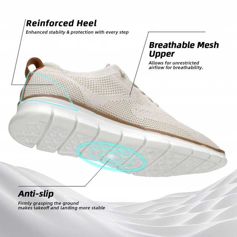 Kvovzo Men's Casual Dress Shoes Fashion Walking Sneakers Mesh Business Oxfords Work Lightweight Soft Sole Beige - Image 5