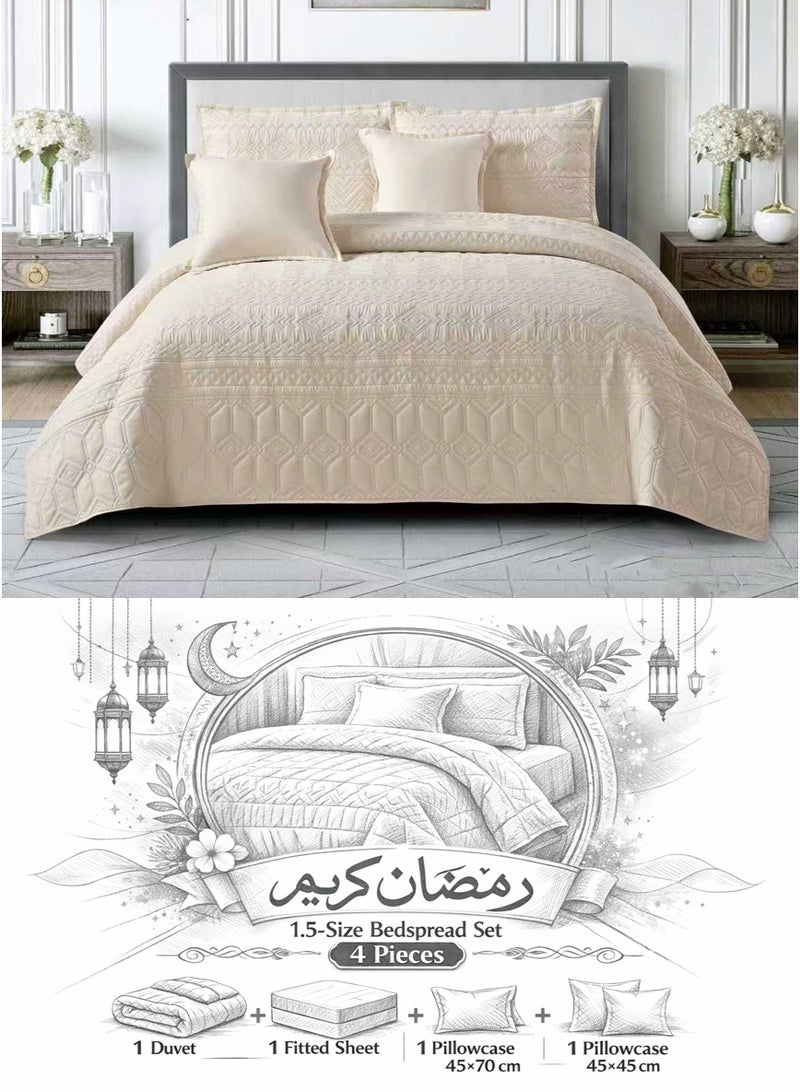 ميرال مفرش سرير نفر ونص سادة مضغوط – 4 قطع – لحاف محبوك 160×210 سم مع شرشف مغاط 120×200 سم - Image 1