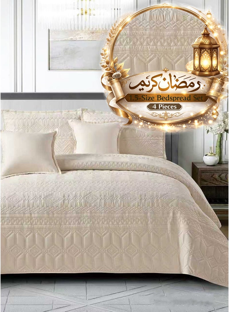 ميرال مفرش سرير نفر ونص سادة مضغوط – 4 قطع – لحاف محبوك 160×210 سم مع شرشف مغاط 120×200 سم - Image 2