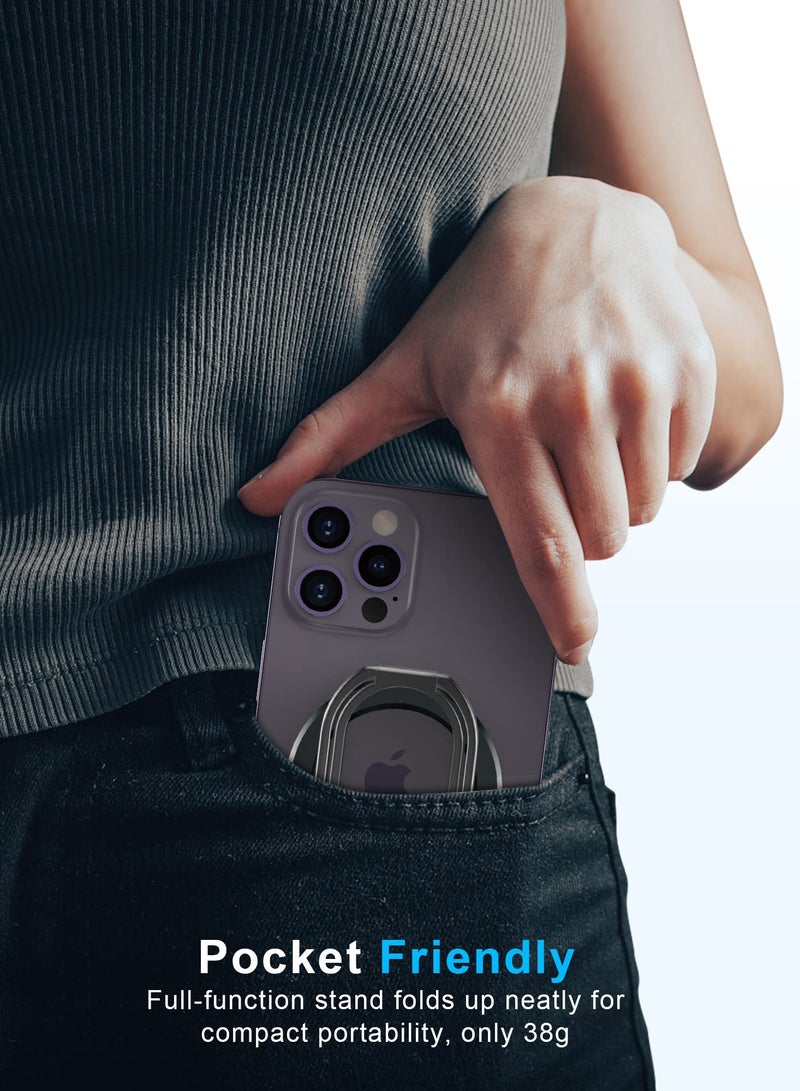 SYOSI Mag Safe Phone Ring Holder 360 Degree Rotation Metal Finger Grip Adjustable Magnetic Kickstand and Removable Phone Grip Compatible with Wireless Charging for iPhone 15  14 13 12 Series Black - Image 5