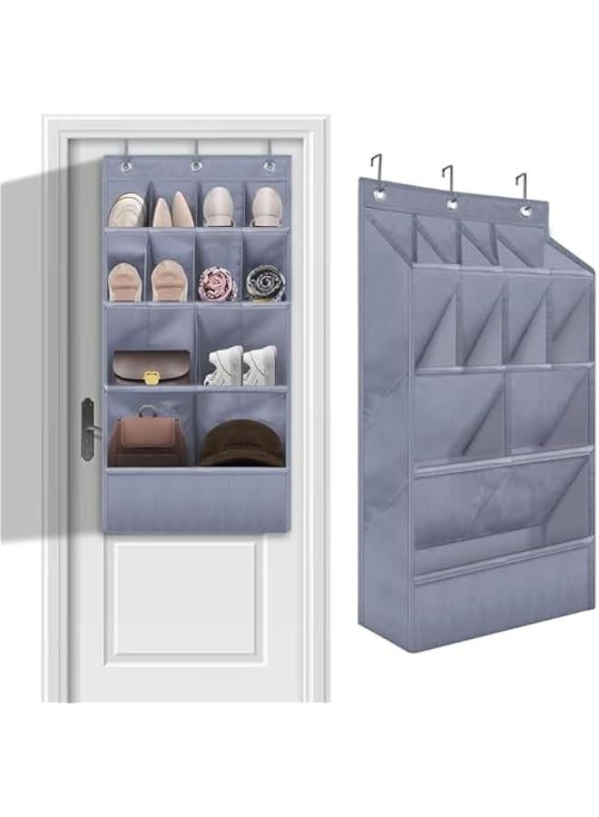 HOOKOR Over the Door Shoe Rack for Closet, Fit 14+ Pairs Sneakers Large Hanging Shoe Organizer, Shoe Holder Back of Door Dorm and Narrow Door Shoe Storage, Accessories (Grey) - Image 1