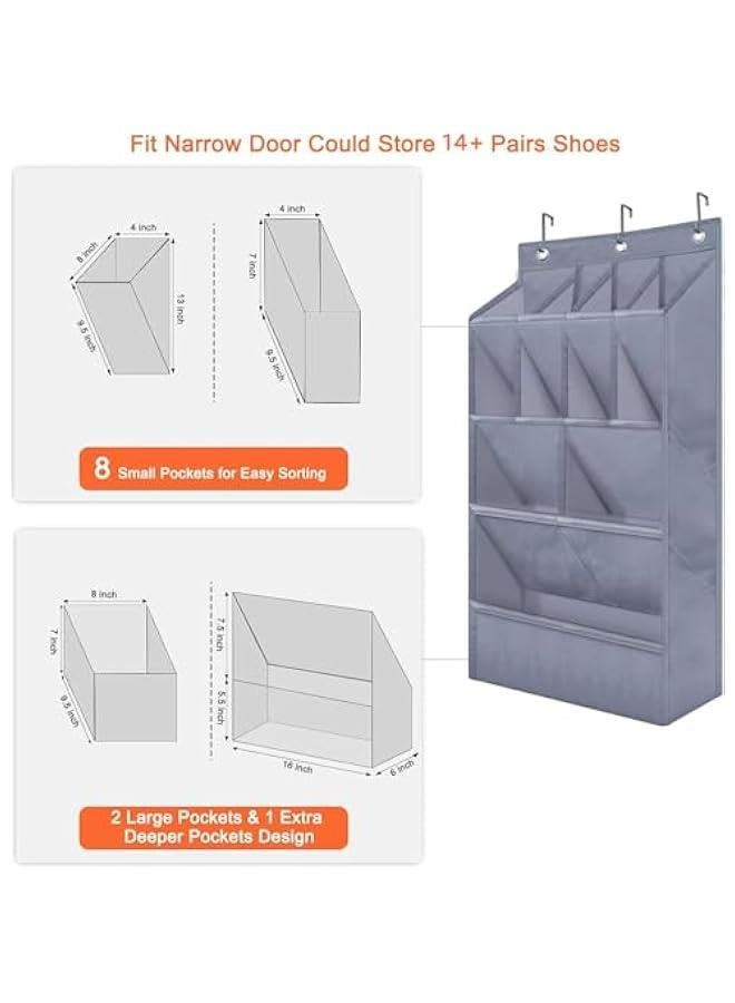 HOOKOR Over the Door Shoe Rack for Closet, Fit 14+ Pairs Sneakers Large Hanging Shoe Organizer, Shoe Holder Back of Door Dorm and Narrow Door Shoe Storage, Accessories (Grey) - Image 5