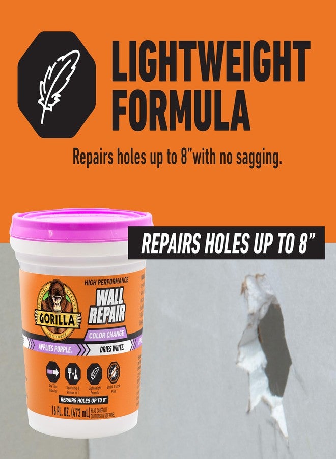 جوريلا عالي الأداء لإصلاح الجدران متغير اللون، عبوة 16 أونصة، يوضع باللون الأرجواني ويجف باللون الأبيض - معجون وطبقة أساس في واحد، مقاوم للانكماش والتشقق - Image 4