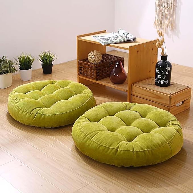 Gfobip Meditation Floor Pillow Set of 2 Large Round Floor Cushions for Adults Tufted Corduroy Floor Seat Pillows Cushion for Living RoomGrass Green 165 Lx165 Wx3 H - Image 1