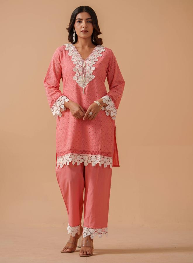 DW Embroidered Lace Trim Tunic with Trousers Co-Ords - Image 1