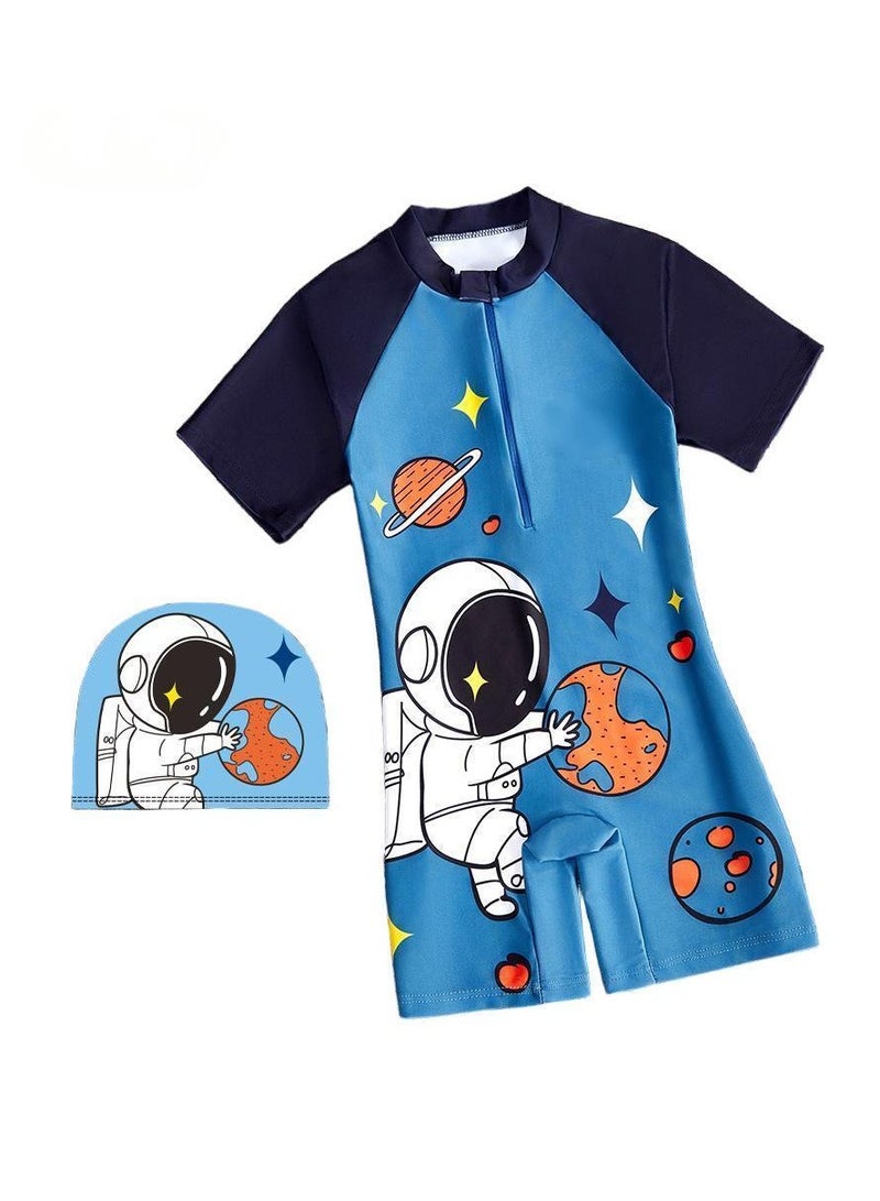 KELIO New Kids Swimwear, Short Sleeves,With Swimming Hat,Boys 90 CM-100 CM,Quick Dry,For Beach And Swimming  - Image 1