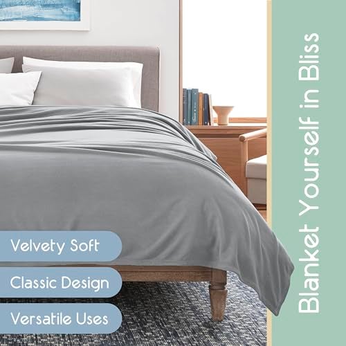 Vellux Twin Size Microfleece Blanket | Fleece Bed Blanket | All-Season Comfort | Supersoft Lightweight | Plush Throw Blanket for Bed Couch or Sofa | Pet-Friendly | Light Grey - Image 3