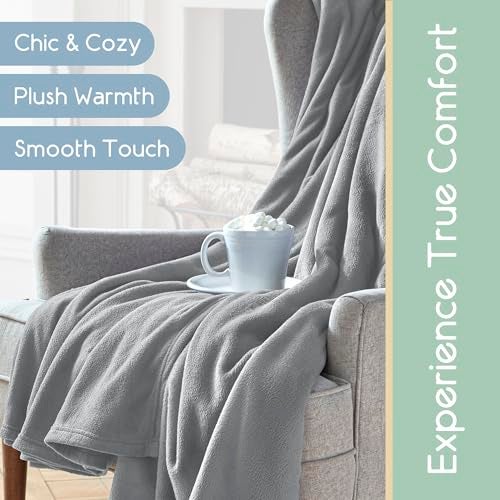 Vellux Twin Size Microfleece Blanket | Fleece Bed Blanket | All-Season Comfort | Supersoft Lightweight | Plush Throw Blanket for Bed Couch or Sofa | Pet-Friendly | Light Grey - Image 5