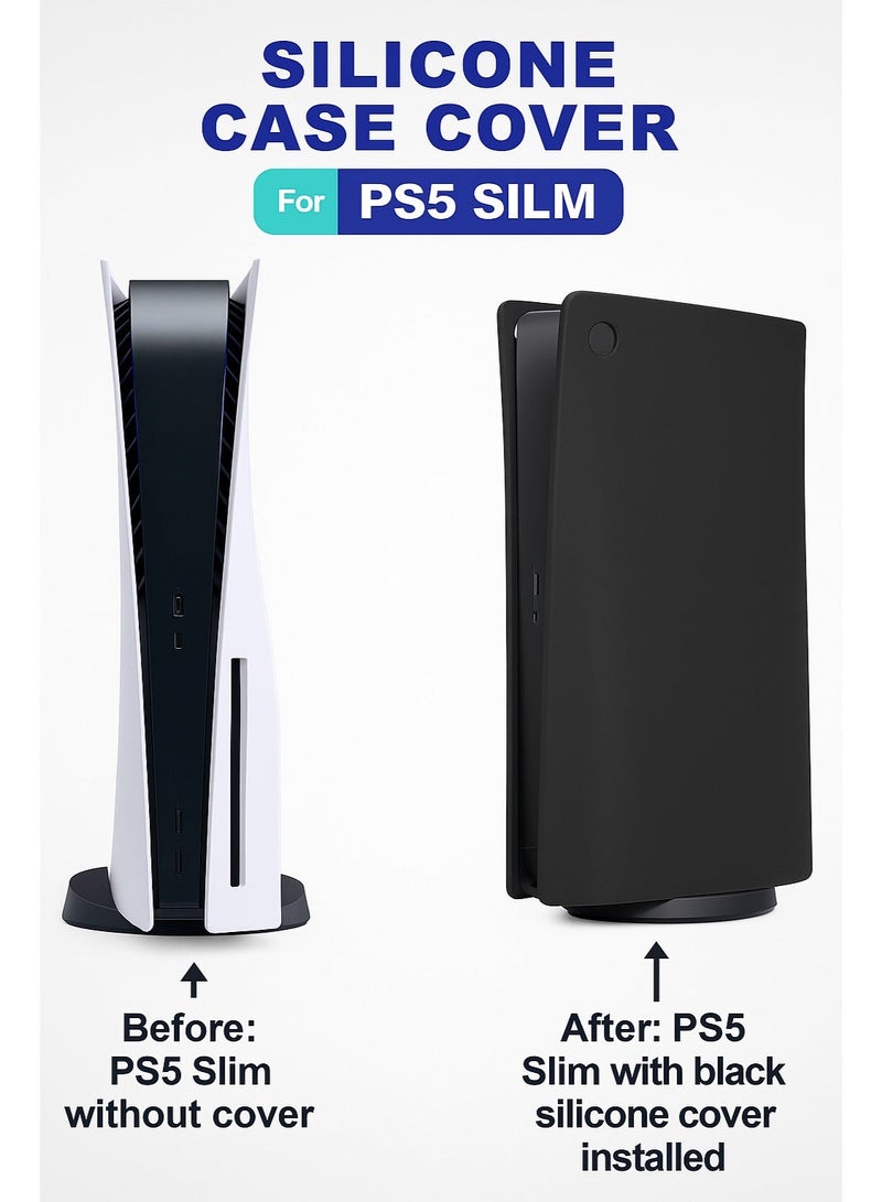 Black Silicone Protective Cover for PS5 Slim – Full Body Faceplate Shell - Image 1