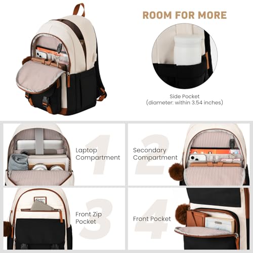 WINDARS School Backpack for Teen Girls, Cute College Backpacks for Women Students Aesthetic Bookbag Large 15.6 Inch Laptop Bag Middle School Travel Back Pack (Beige-Black-Brown) - Image 2