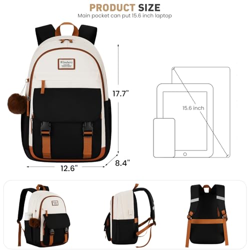 WINDARS School Backpack for Teen Girls, Cute College Backpacks for Women Students Aesthetic Bookbag Large 15.6 Inch Laptop Bag Middle School Travel Back Pack (Beige-Black-Brown) - Image 3