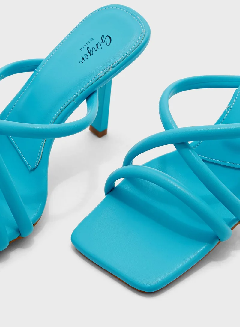 Ginger Crossover Straps Square Toe Mule Sandal