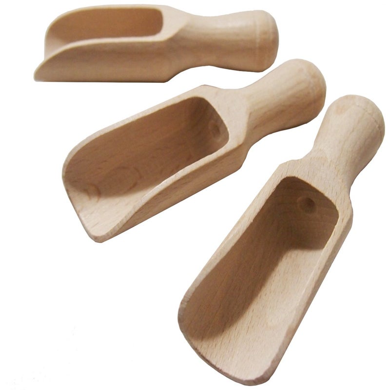 EFO Wooden Scoop 10cm 3Pack  Mini Wooden Scoops for Spices Tea Salt Rice  Versatile Measuring Spoon for Kitchen and Bathroom use  Handcrafted Natural Finish Utensil for Dry Goods  Buchenholz
