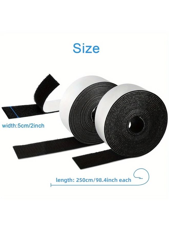 2Pcs Heavy Duty Black Hook And Loop Strips 2 Inch Wide 2 7 Yards Each Sticky Back Fastener Tape - Image 3