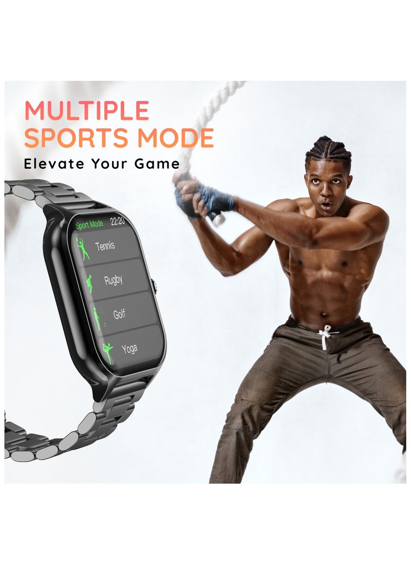 بيبل - Elevate 1.99 بوصة (5.05 سم) شاشة عرض لا نهائية، مكالمات BT، جناح صحي، وضع رياضي متعدد، عداد الخطى، وجوه ساعة متعددة، مساعدة صوتية للذكاء الاصطناعي، مراقب النوم، تنبيه خامل. - Image 1