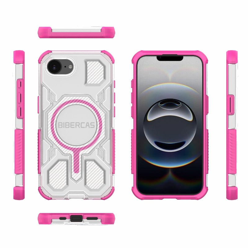 BIBERCAS For Iphone 16E Transparent Color Series Magsafe Air Bag Shockproof Phone Case(Pink) - Image 2