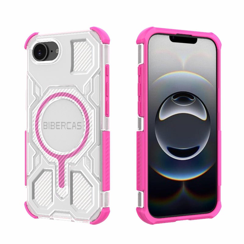 BIBERCAS For Iphone 16E Transparent Color Series Magsafe Air Bag Shockproof Phone Case(Pink) - Image 1