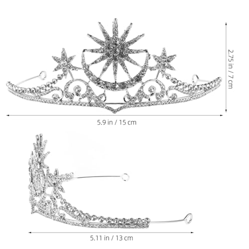 Frcolor Tiara Crowns Star Moon Wedding Crystal Bridal Headband Rhinestone Hair Band for Women - Image 3