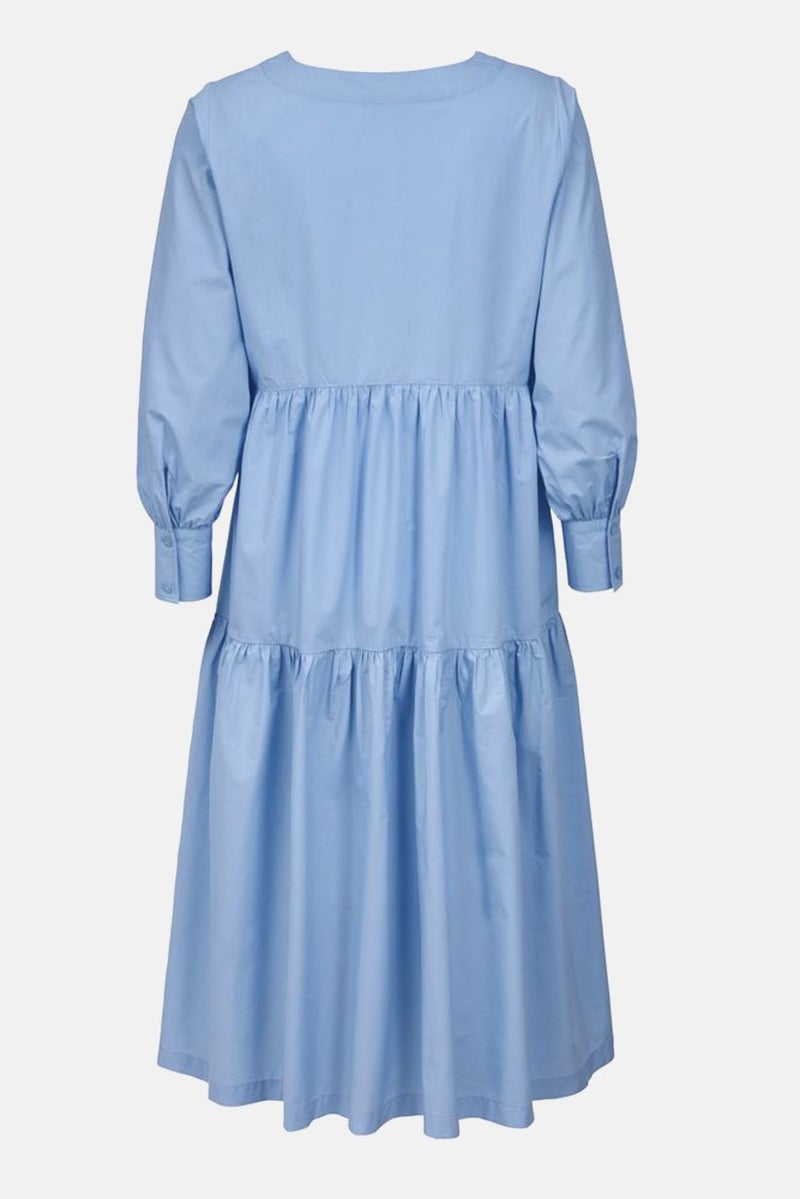 Tchibo Women Plain Round Neck Long Sleeve Midi Dress, Sky Blue - Image 3