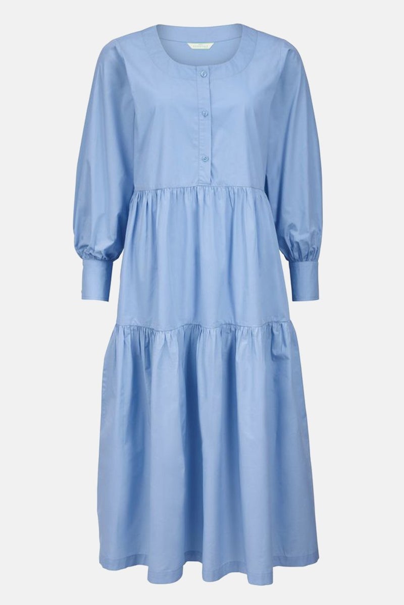 Tchibo Women Plain Round Neck Long Sleeve Midi Dress, Sky Blue - Image 2