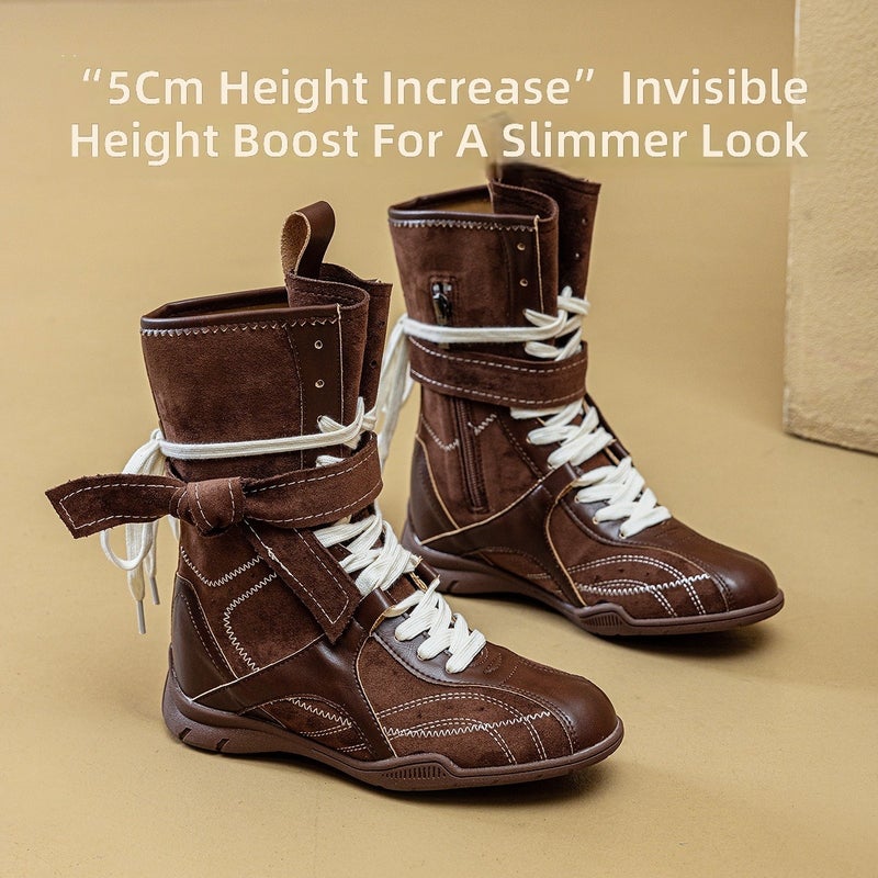 MEIYOUMEINX Vintage Boxing Boots for Women 2026 New Spring Summer Outdoor Mid-Calf Boots Comfortable Low Wedge Round Toe Lace-Up - Image 2
