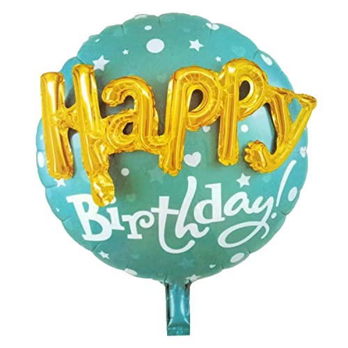 AMFIN® Happy Birthday 3D Round Foil Balloon Blue / 3D Happy Birthday Printed on Blue Round Shape Foil Balloon for Party Decoration, Birthday Decoration, Kids Decoration - Image 1