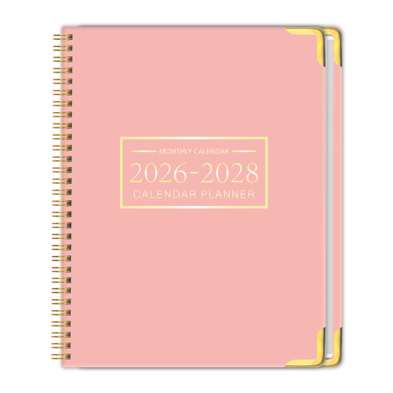 KAICN Monthly Planner 2026-2028, Hardcover with Metal Corner 3 year calendar 2026-2027-2028 Calendar Book from Jan 2026 - Dec 2028, 9â€œ x 11â€, Spiral Bound,Organizer for Office, School, and Home, Pink - Image 1