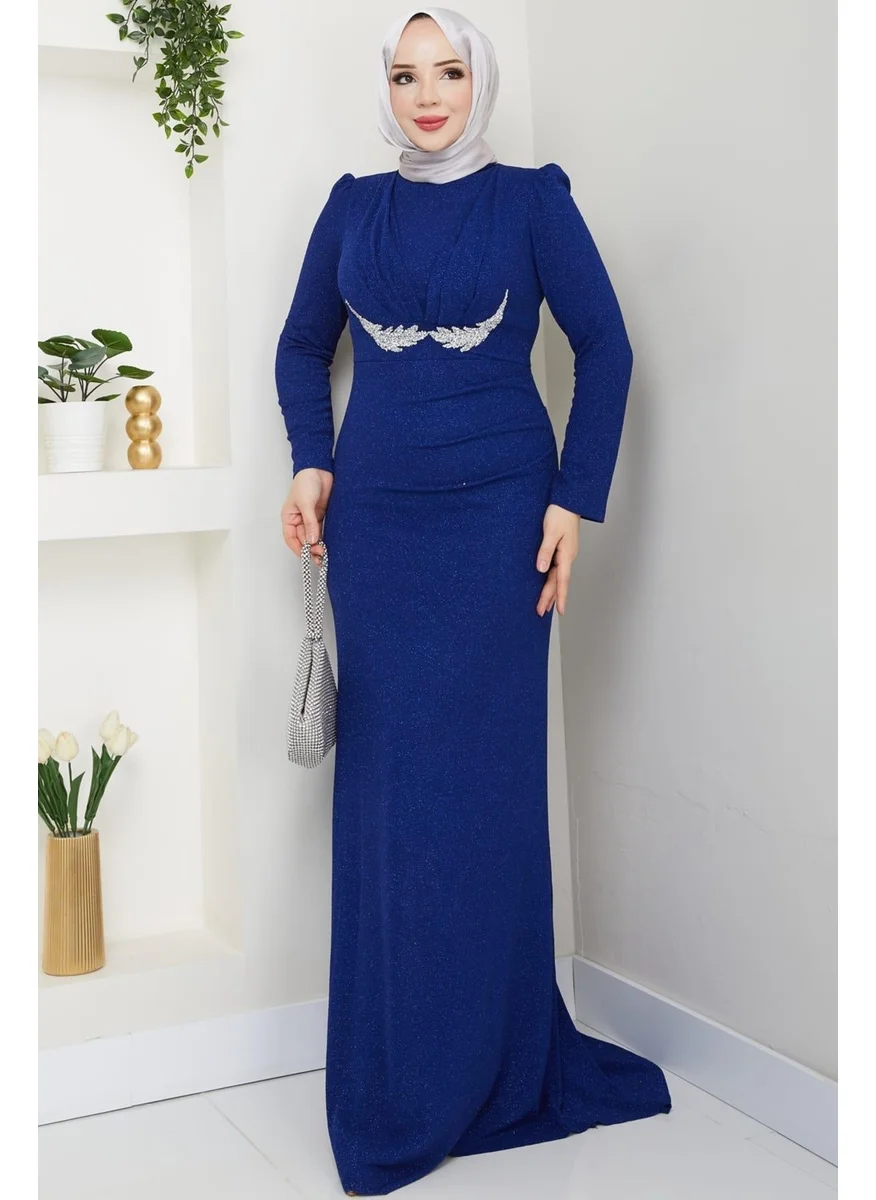 Esilanur Tailed Narcissus Hijab Evening Dress Saxe
