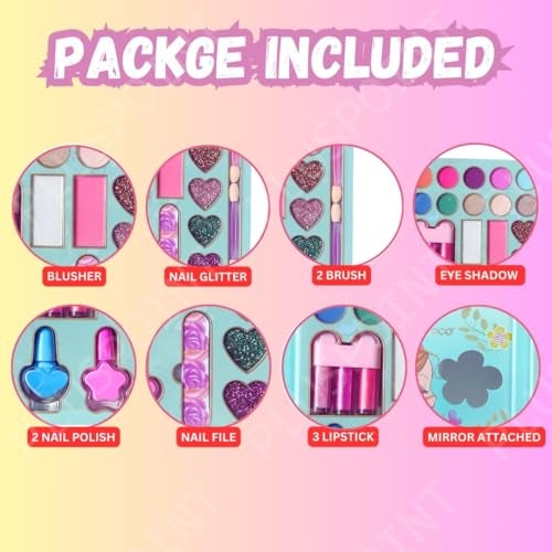 PLUSPOINT Kids Makeup Kit for Girl, Washable Makeup Set for Girls, Makeup Set for Kids, Girl Toys Children Play Makeup Kit with Folding Case Birthday Gifts for Girls Age 4 5 6 7 8 Year Old - Image 4