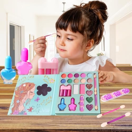 PLUSPOINT Kids Makeup Kit for Girl, Washable Makeup Set for Girls, Makeup Set for Kids, Girl Toys Children Play Makeup Kit with Folding Case Birthday Gifts for Girls Age 4 5 6 7 8 Year Old - Image 2