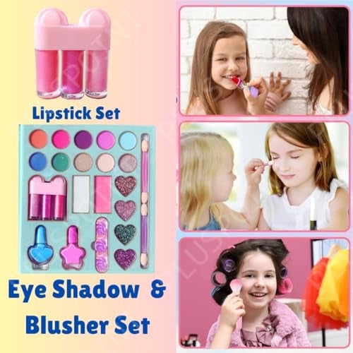PLUSPOINT Kids Makeup Kit for Girl, Washable Makeup Set for Girls, Makeup Set for Kids, Girl Toys Children Play Makeup Kit with Folding Case Birthday Gifts for Girls Age 4 5 6 7 8 Year Old - Image 3