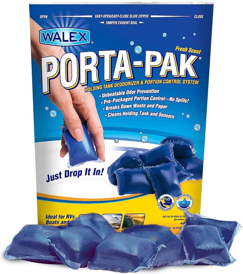 Walex Porta-Pak RV Black Holding Tank Deodorizer Drop-Ins, Fresh Scent, 10 Deodorizing Packets Multi-goal comprehensive design - Image 1