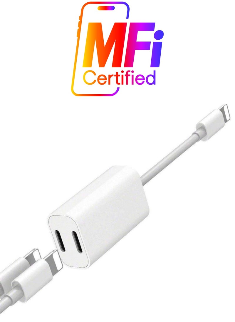 ELTRAZONE Double Lightning Headphone Splitter, 2 in 1 Dual Lightning Headphone Audio & Charge Cable Compatible for iPhone 12/11/XS/XR/X 8 7/iPad, Support Sync Data + Music Control + Call  - Image 1