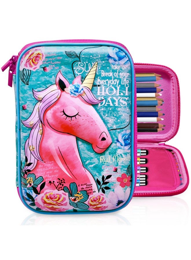 فنبلاست حقيبة أقلام يونيكورن من فن بلاست للبنات - حقيبة متعددة الأغراض بسحاب، حافظة أقلام كبيرة من القماش الصلب، حقيبة تنظيم أدوات مكتبية، لوازم مدرسية للأطفال، للبنات (أزرق سماوي) - Image 1